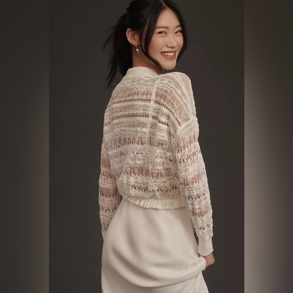 NWT By Anthropologie Bubble-Cinched Cropped Cardigan Sweater - Picture 2 of 7